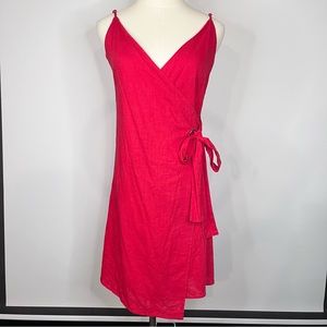 THE IMPECCABLE PIG Red Linen Blend Wrap V-Neck Mini Dress XS NWT